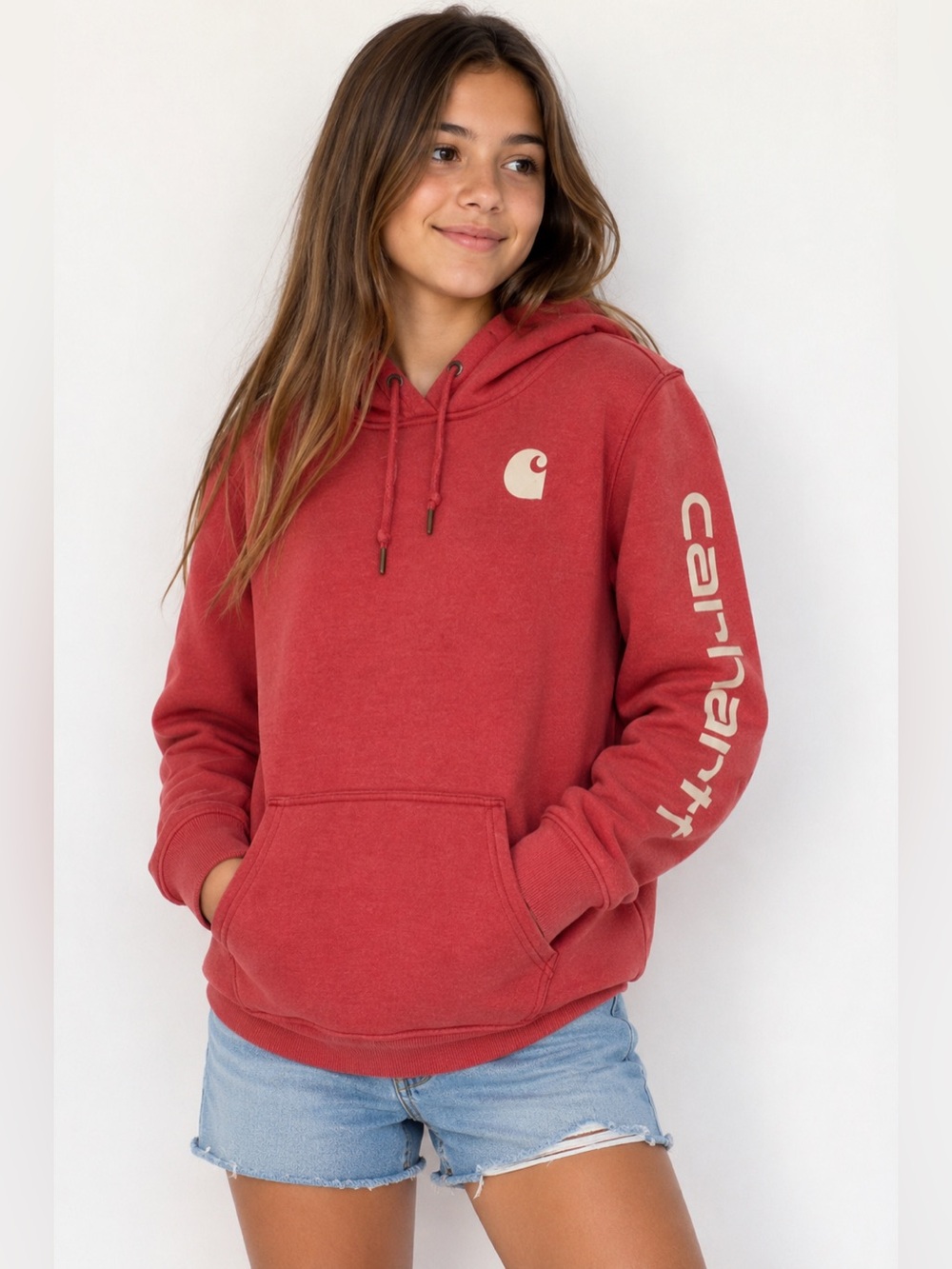 Distressed Carhartt Hoodie Youth L Relaxed Fit-Fits Some Women’s Sizes (23x25)